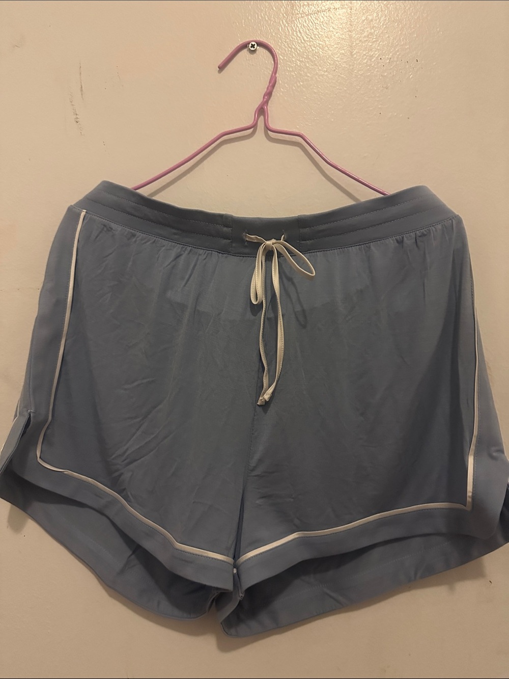 Women's Light Blue Athletic Drawstring Shorts with White Trim